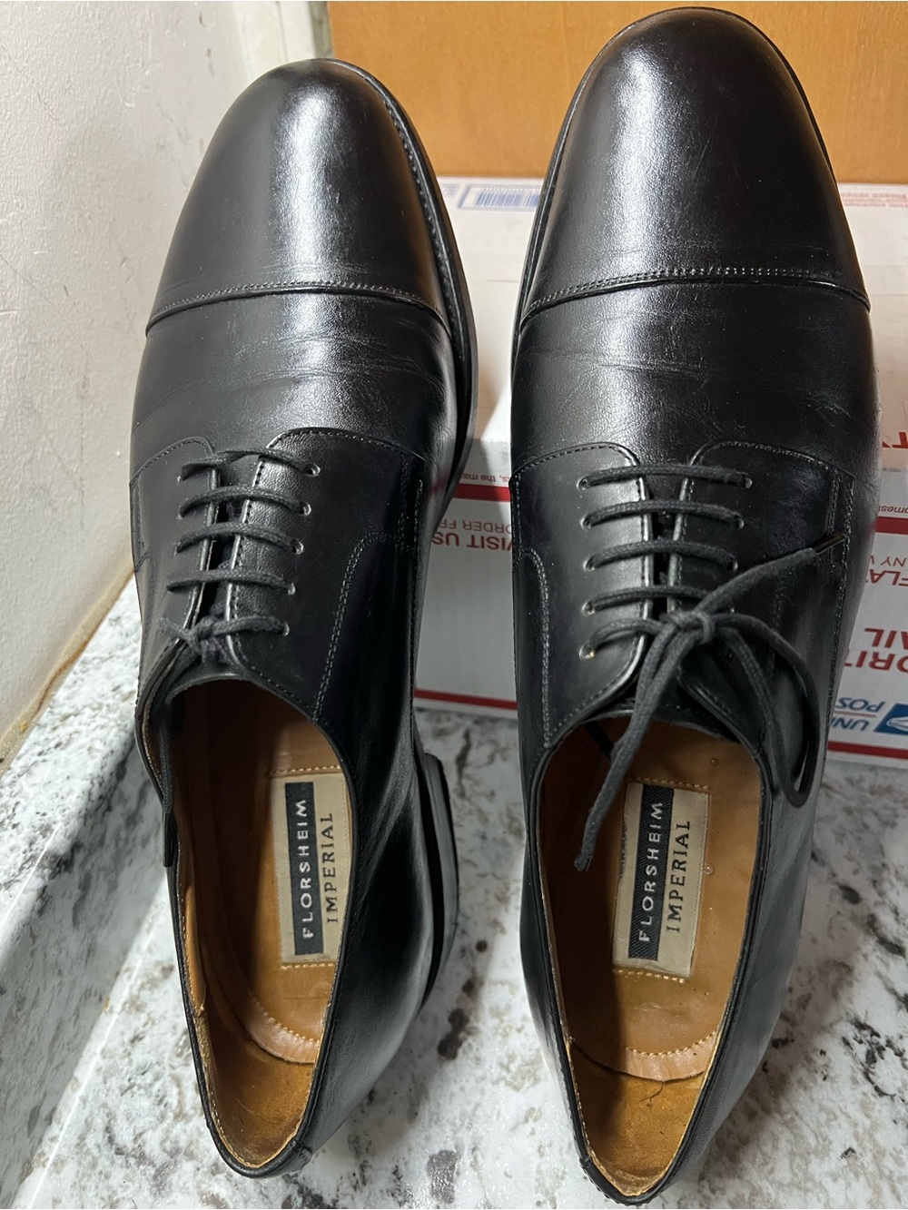 Vintage Florsheim Imperial Line Black Leather Cap Toe Dress Shoes Men's 10 D